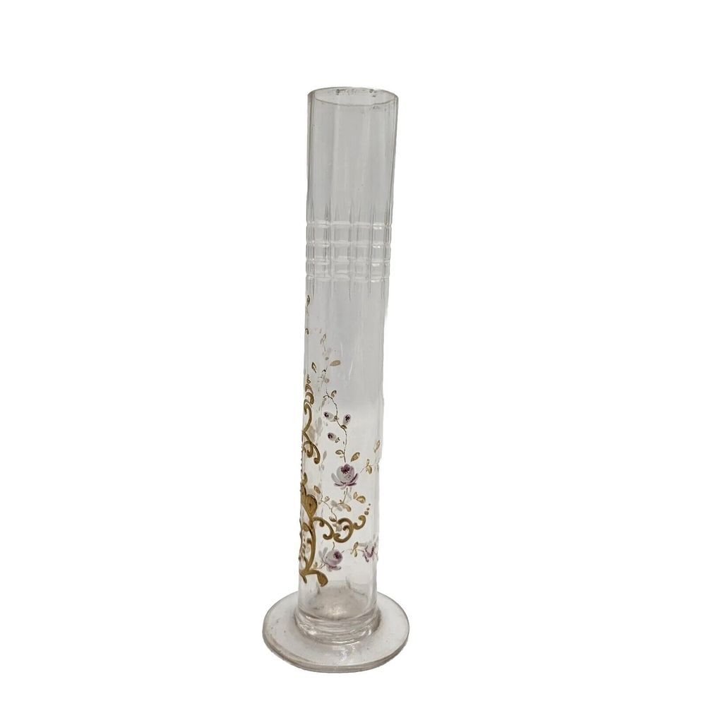 Antique  French Bud Vase Hand Painted Floral Design Delicate Circa 1900‎